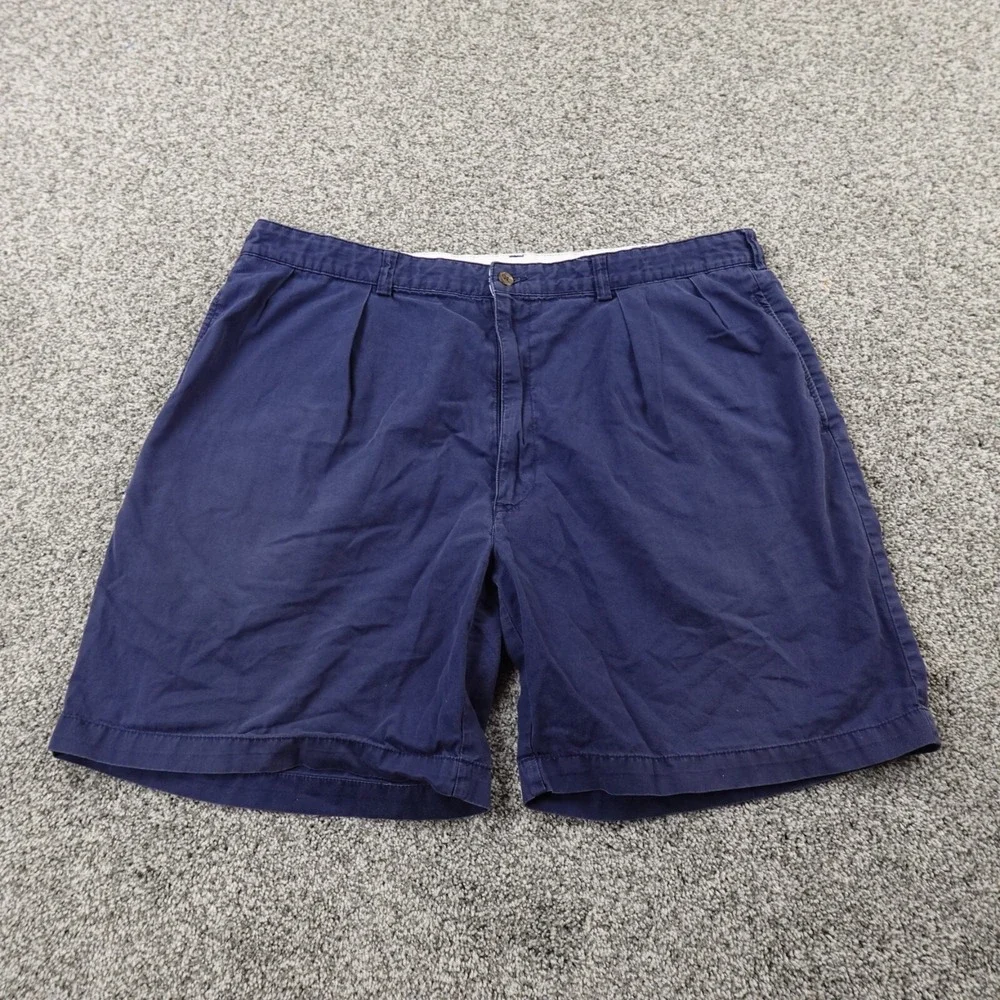 VTG Ralph Lauren Shorts Mens 40 Blue Chino Polo Golf Crest Preppy Pleated Casual